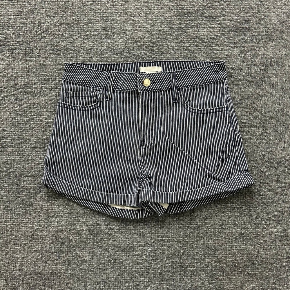 H&M Shorts Womens Size 2 Blue Pinstripe Cuffed Denim Casual Nautical Summer